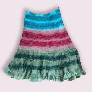 Vintage boho ombré sparkly ruffle midi skirt